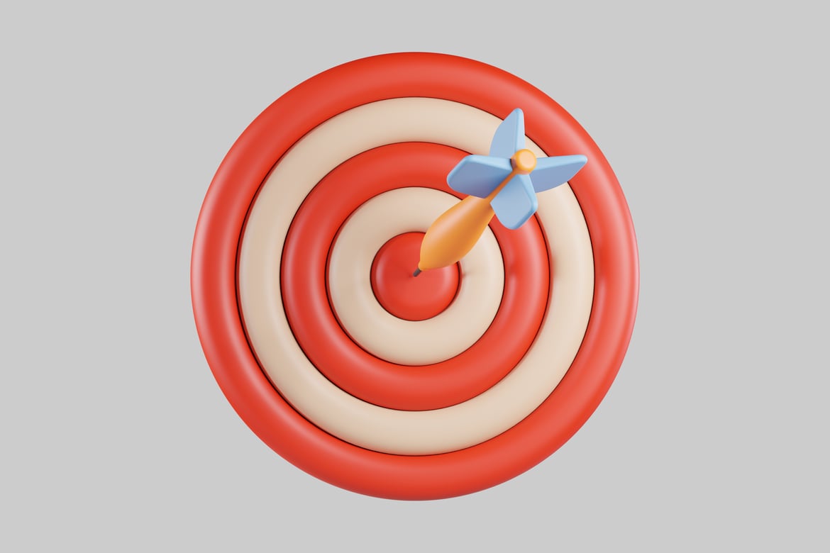 Download Red and white target with a yellow dart in the center. 3D Model