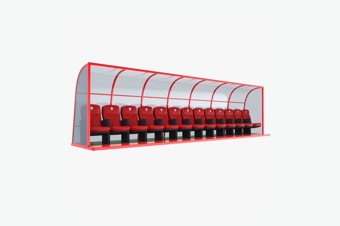 Download Red Bench Seating with Transparent Canopy 3D Model