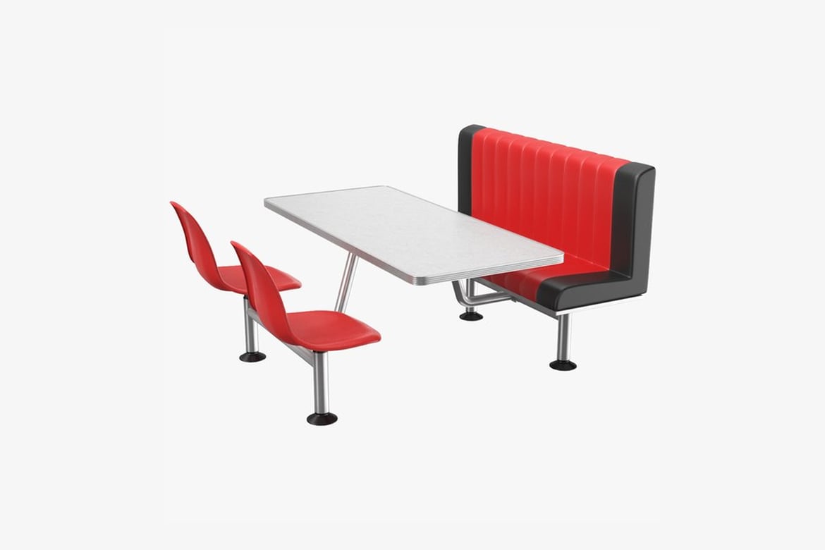 Download Red Diner Booth and Table with Silver Accents 3D Model