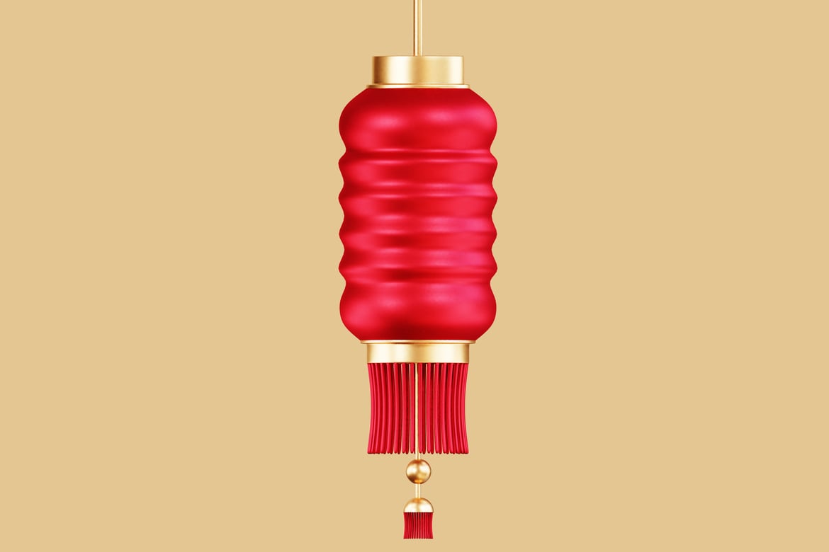 Download Red lantern with gold accents. 3D Model