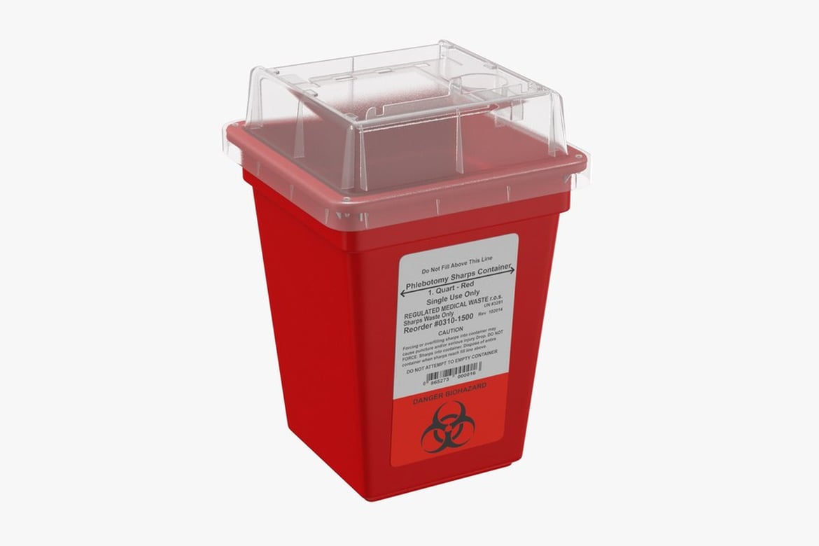 Download Red Sharps Container with Biohazard Label 3D Model