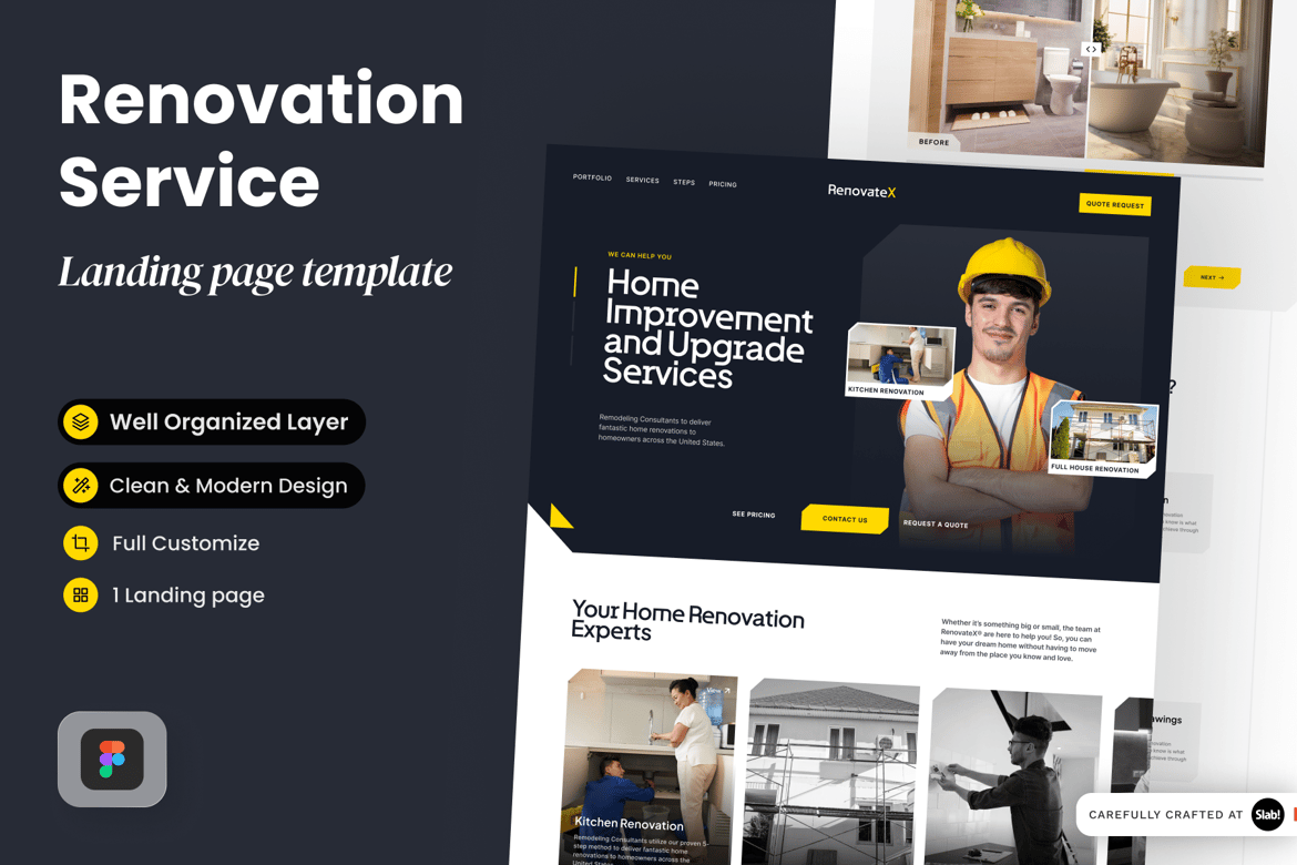 Download RenovateX - Home Renovation Service Landing Page Figma Design