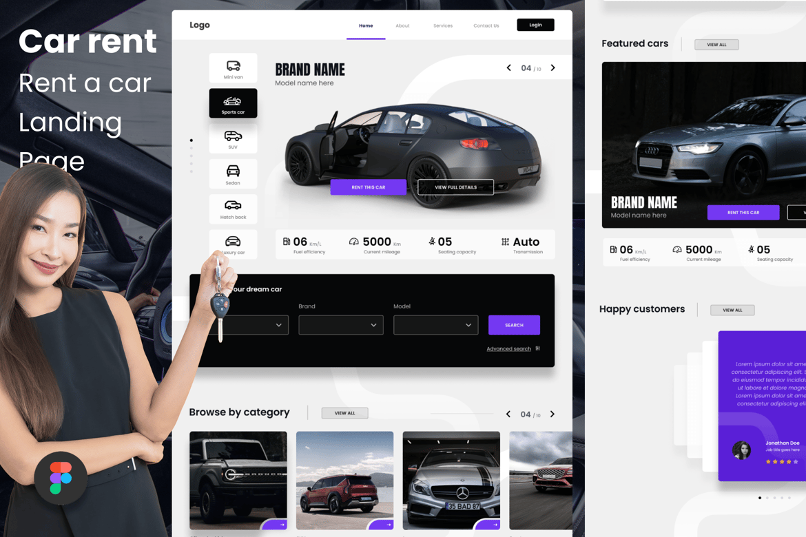 Download Rent A Car - Landing Page Figma Design