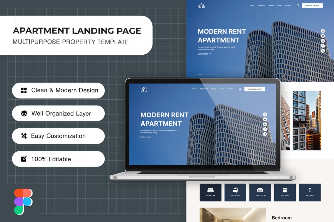 Download Rent Apartment - Property Landing Page Figma Design