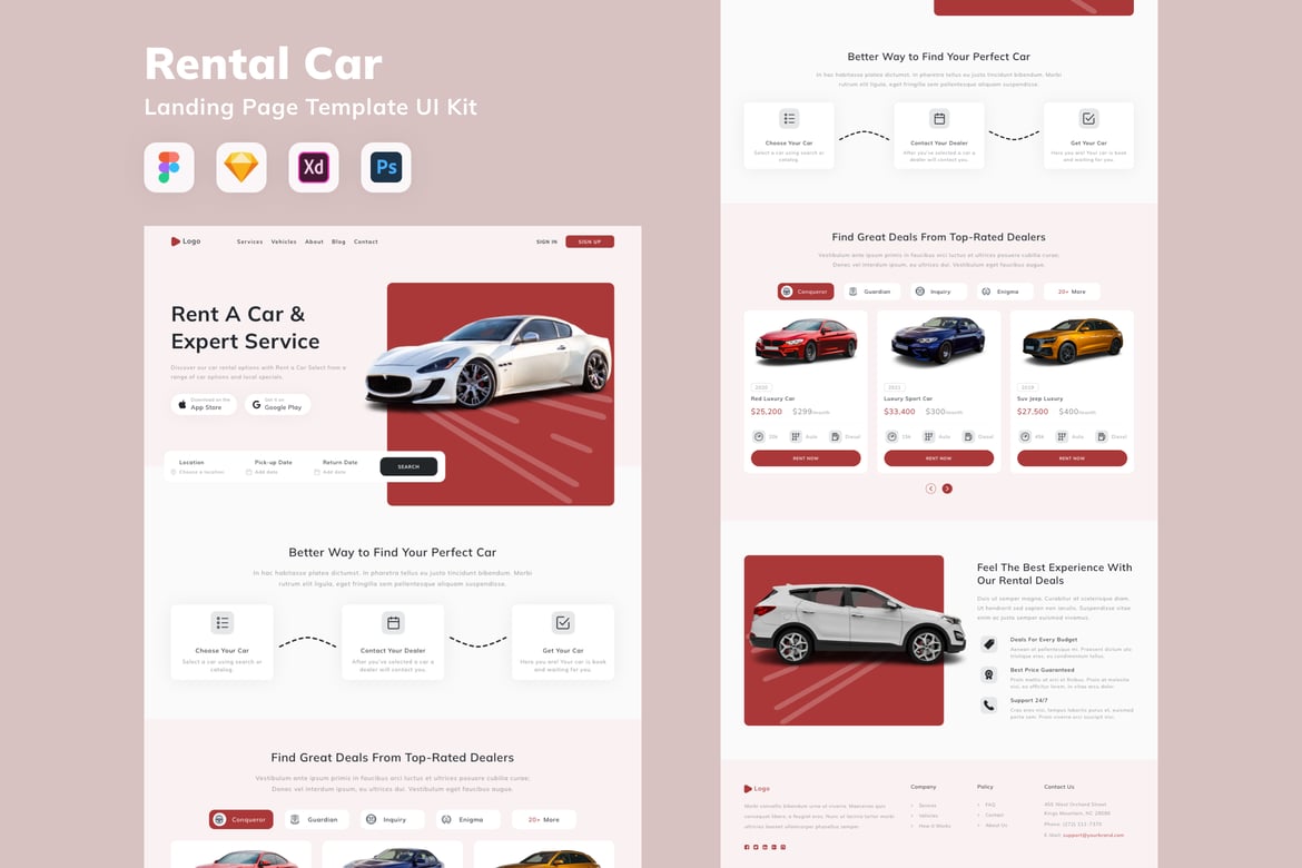 Download Rental Car Landing Page Template UI Kit Figma Design