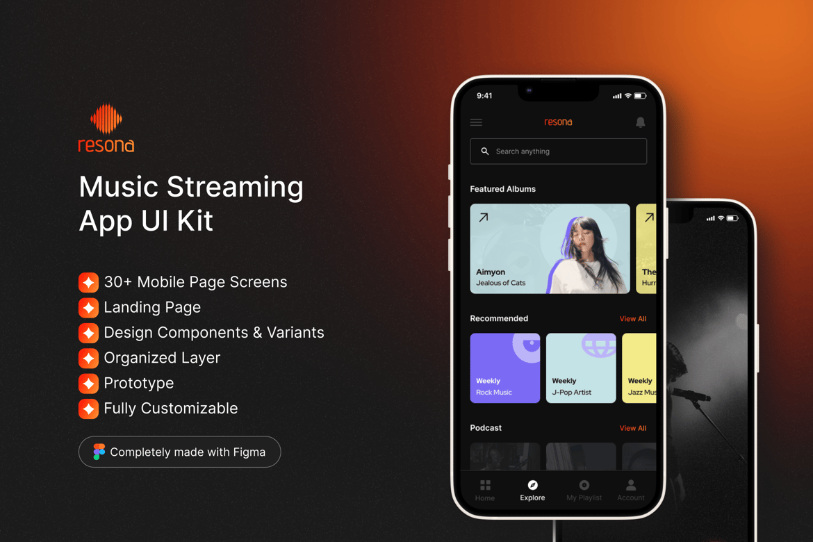 Download Resona - Music Streaming App UI Kit Figma Design