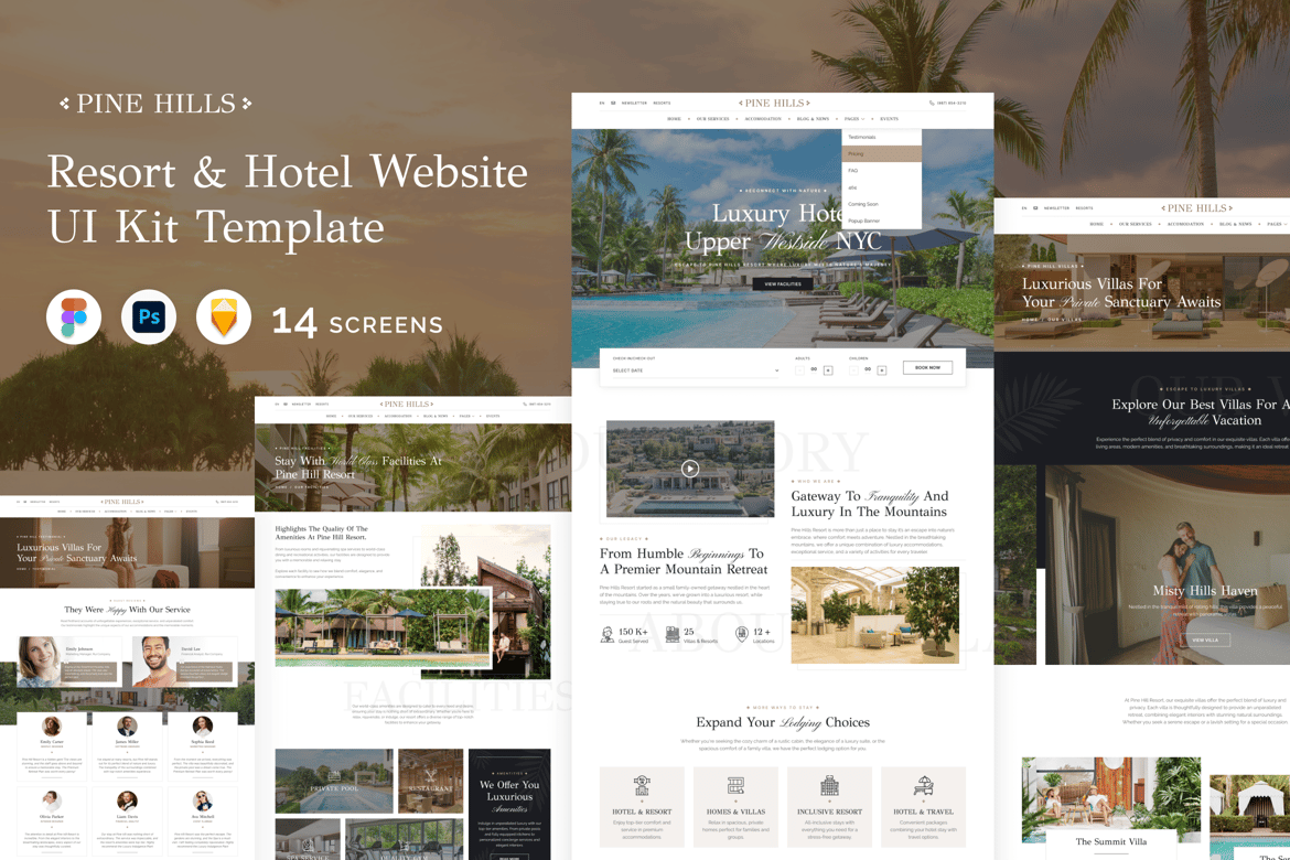 Download Resort Hotel Villa Website Template UI Kit Design Figma Design