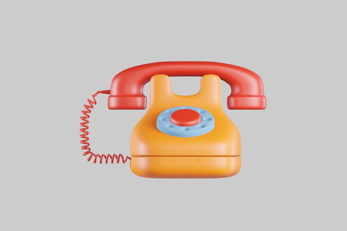 Download Retro-style telephone with orange body and red receiver 3D Model