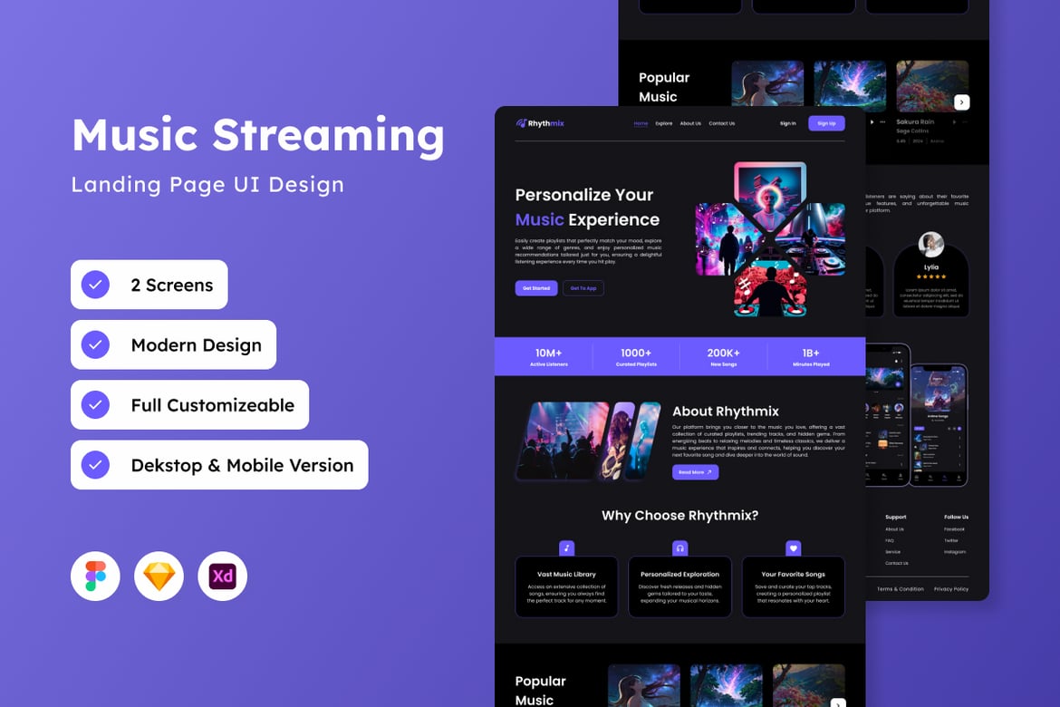 Download Rhythmix - Music Streaming Landing Page Figma Design