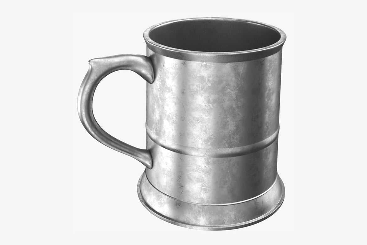 Download Ridged Metallic Mug with Curved Handle 3D Model