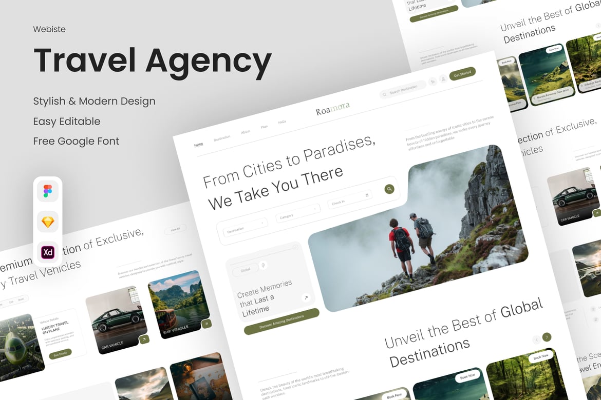 Download Roamora - Travel Agency Landing Page Figma Design