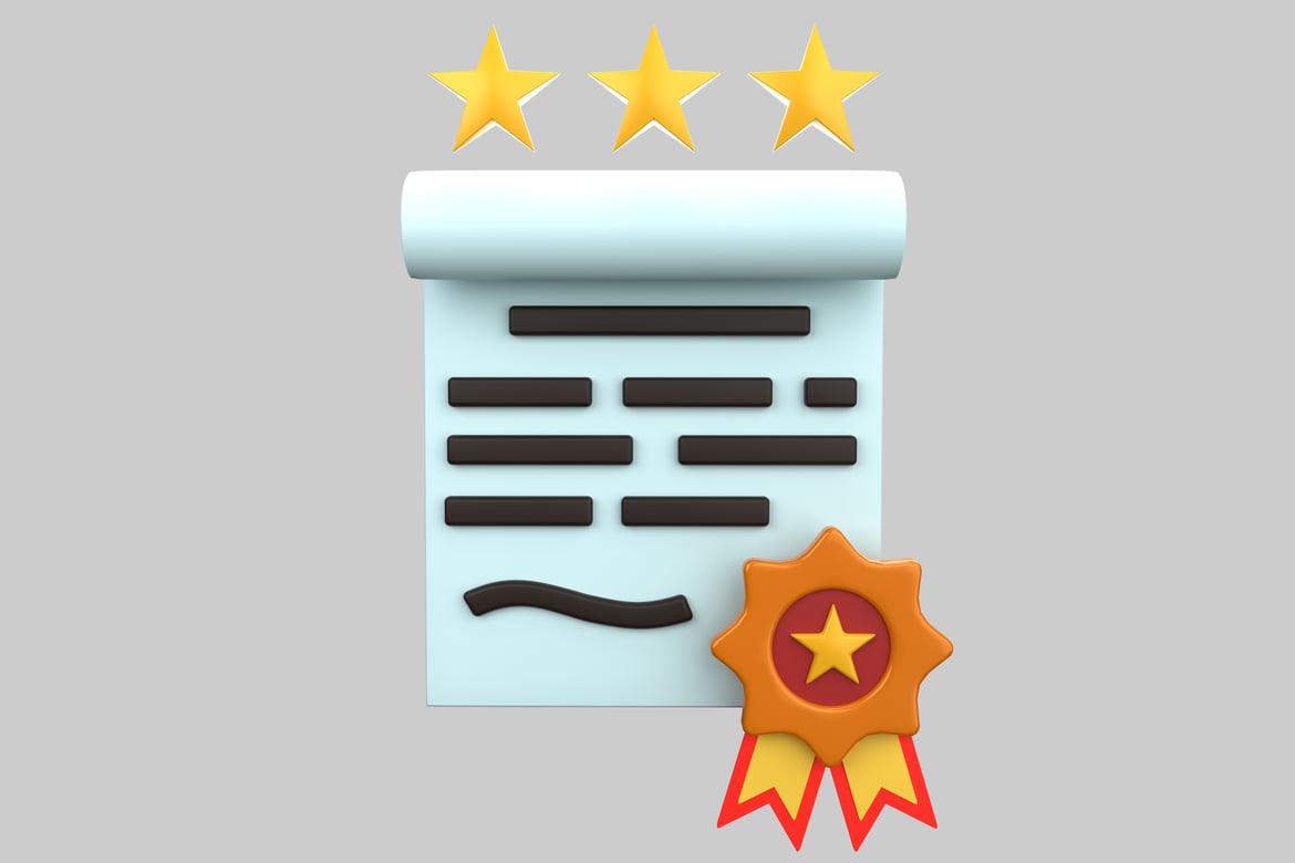 Download Roll of paper with award ribbon and stars. 3D Model