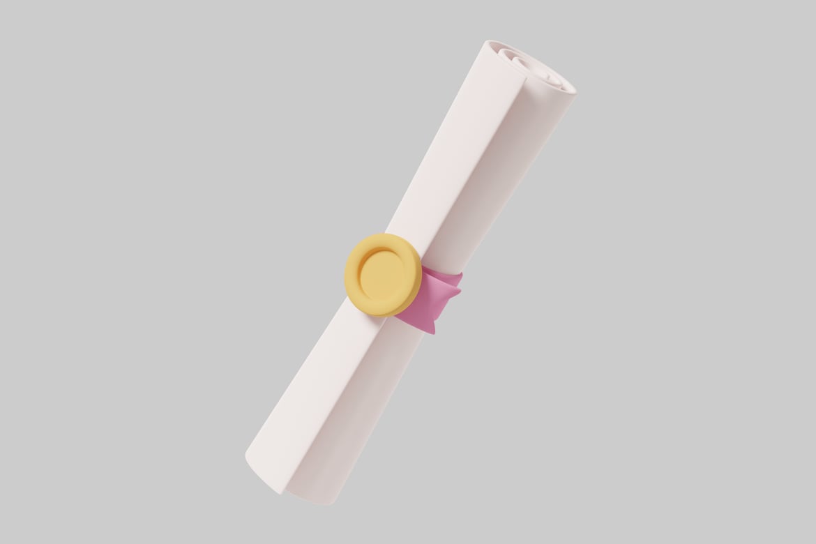 Download Rolled-up paper with pink ribbon and gold seal 3D Model