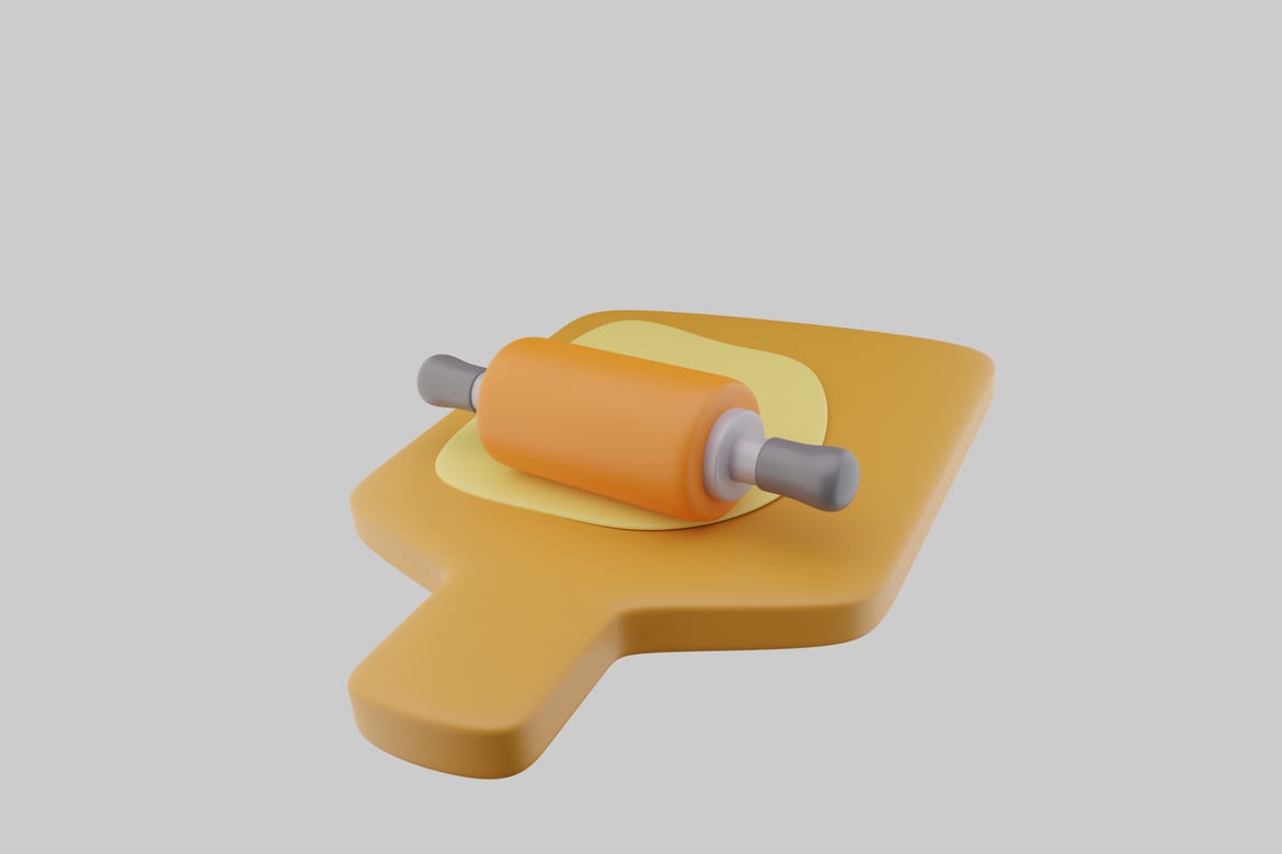 Download Rolling pin on a cutting board 3D Model