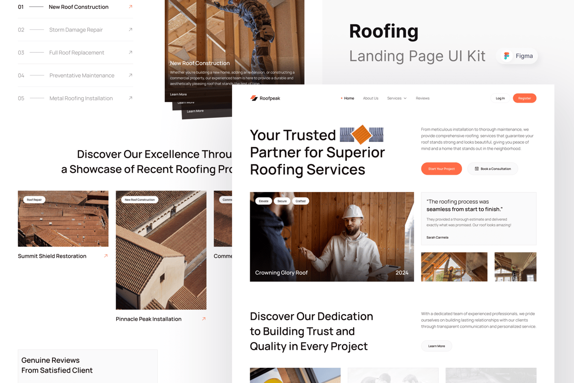 Download Roofpeak - Roofing Landing Page Figma Design