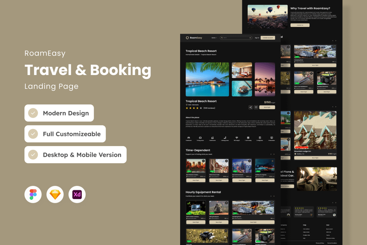 Download RoomEasy - Travel & Booking Landing Page Figma Design