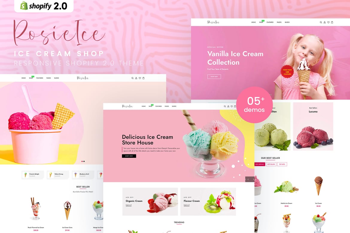 Download RosieIce - Ice Cream Shop Shopify 2.0 Theme