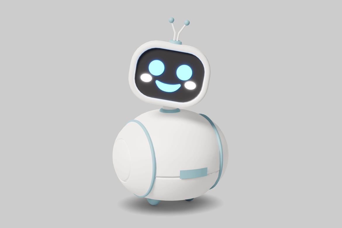 Download Rounded white robot with a black screen for a face. 3D Model