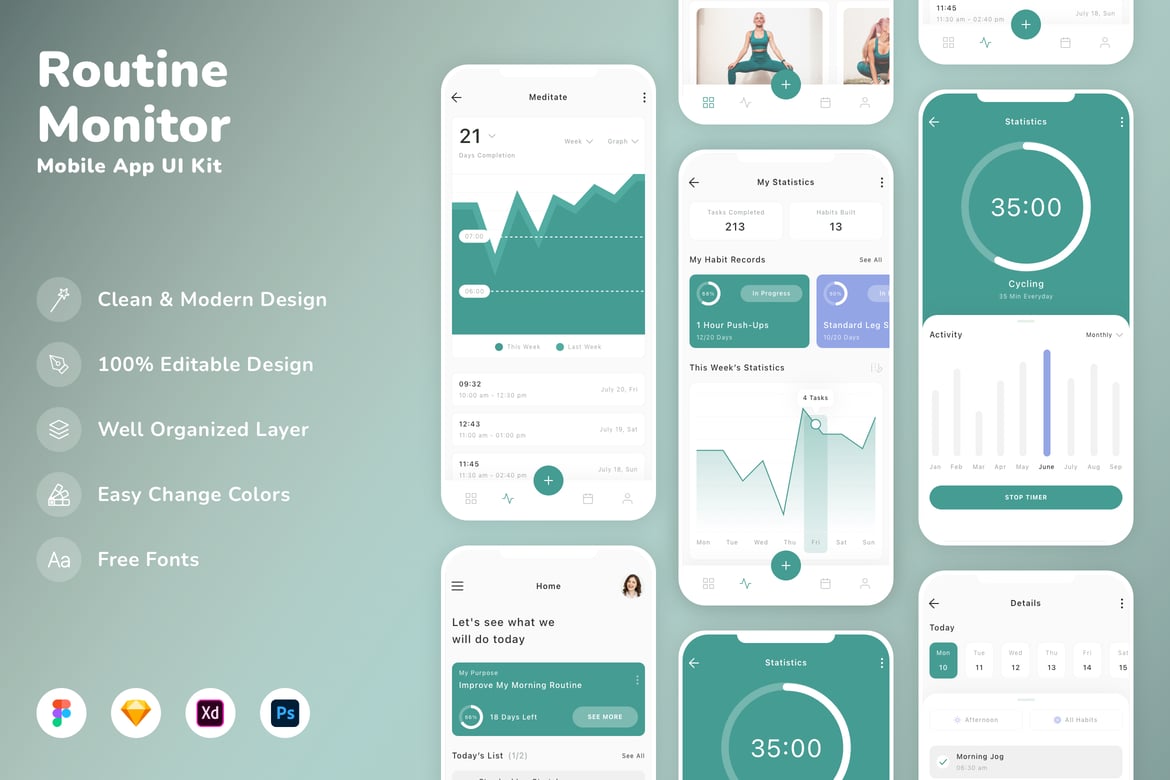 Download Routine Monitor Mobile App UI Kit Figma Design