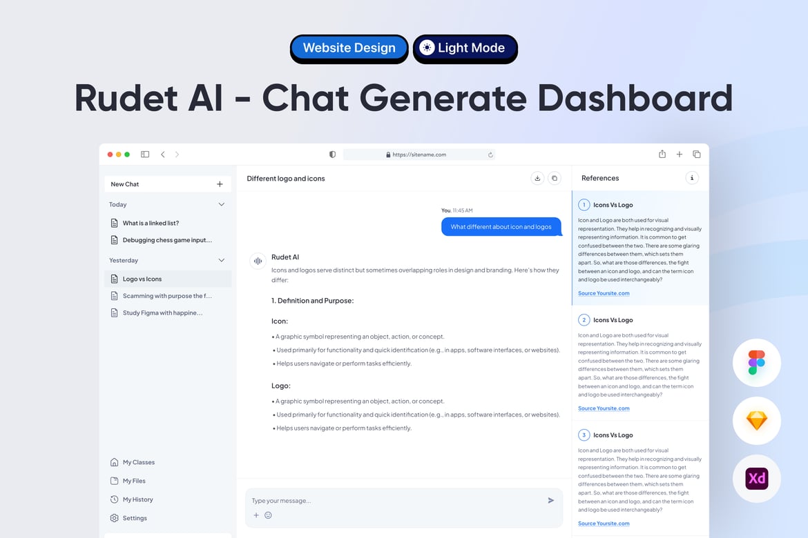 Download Rudet AI - Chat Generate Dashboard (Light) Figma Design