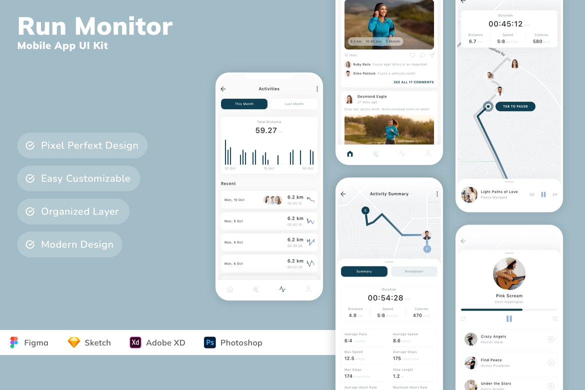 Download Run Monitor Mobile App UI Kit Figma Design