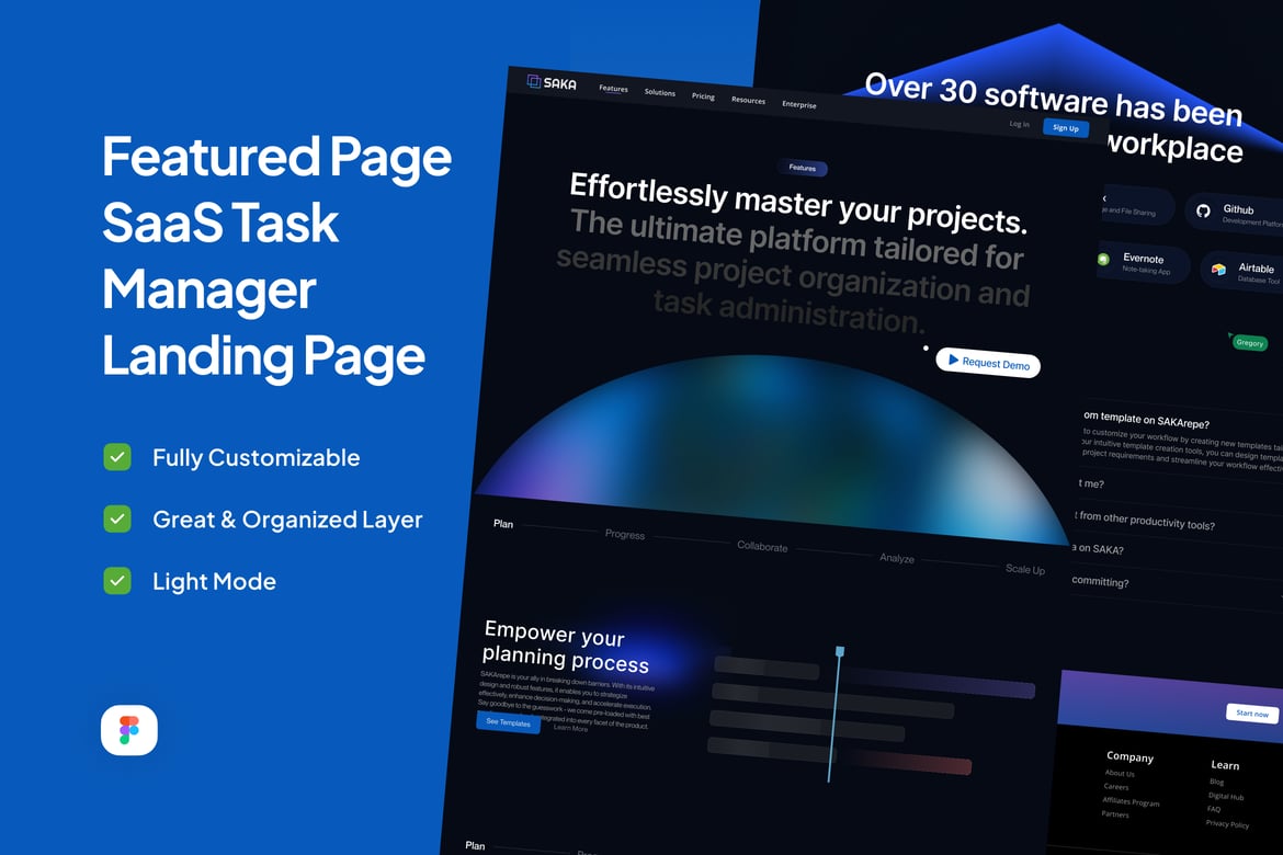 Download SaaS Featured Task Manager Landing Page - Saka Figma Design