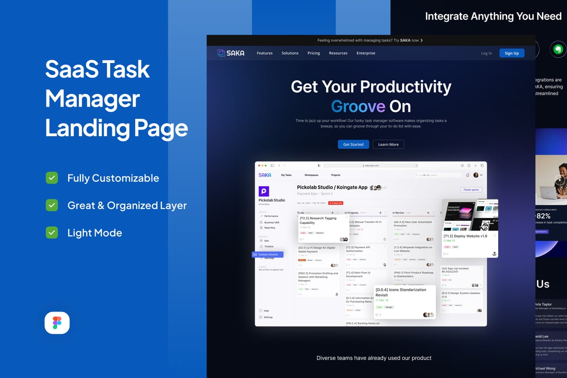 Download SaaS Task Manager Landing Page - Saka Figma Design