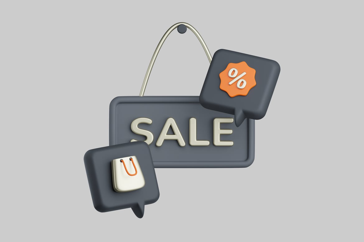 Download Sale sign with shopping bag and percentage symbol. 3D Model