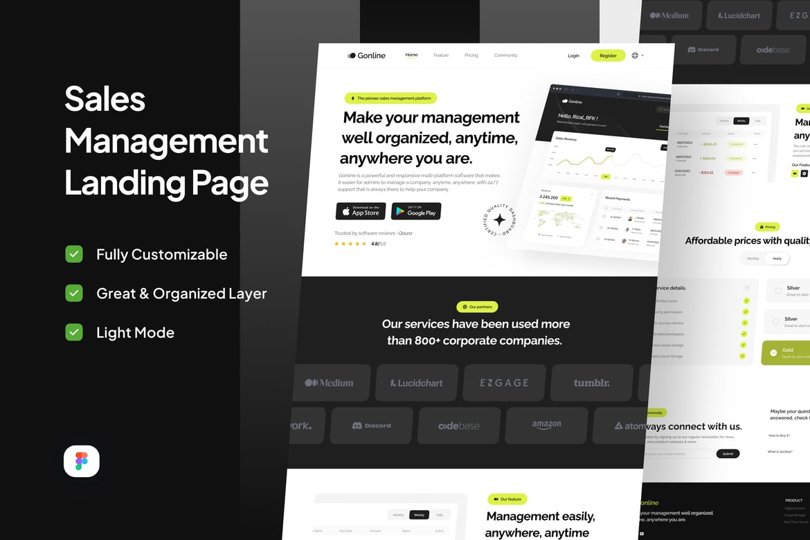 Download Sales Management Landing Page - Gonline Figma Design