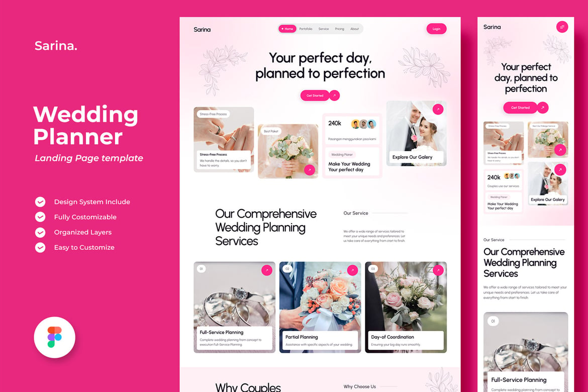 Download Sarina - Wedding Planner Landing Page Figma Design