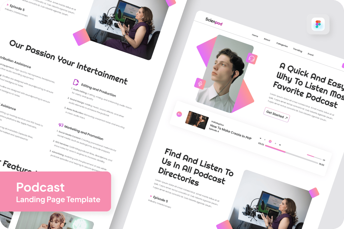 Download ScienPod- Podcast Landing Page Figma Design
