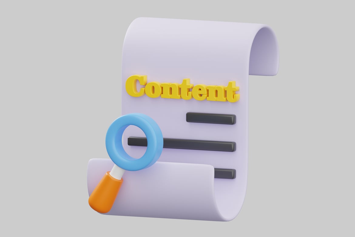 Download Scroll with the word "Content" and magnifying glass. 3D Model