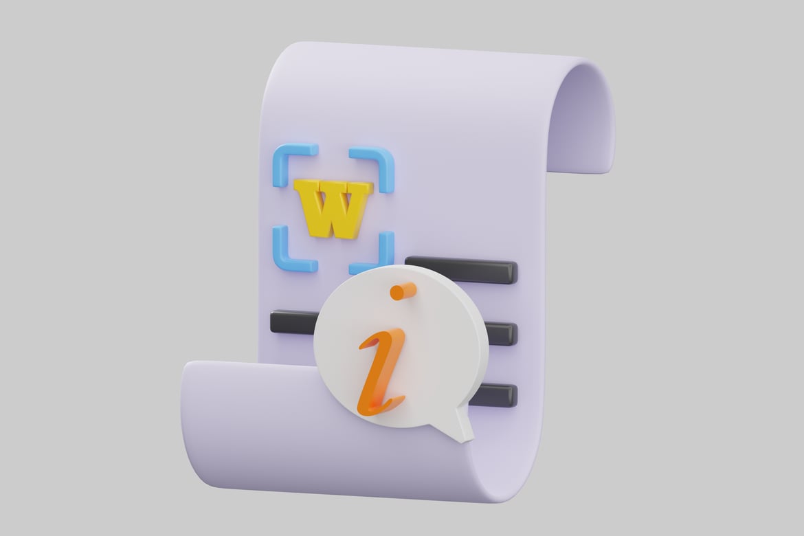 Download Scroll with white circle, black bars, blue arrows and yellow "W" 3D Model