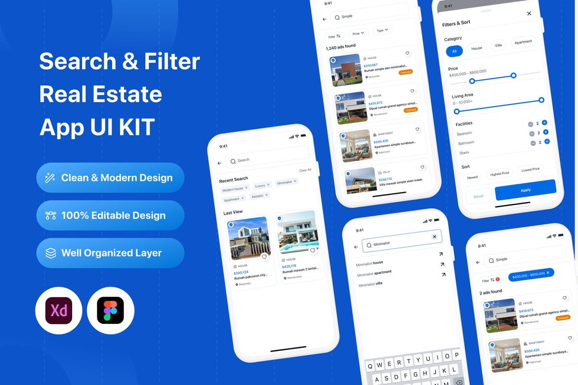 Download Search and filter Mobile App Figma Design