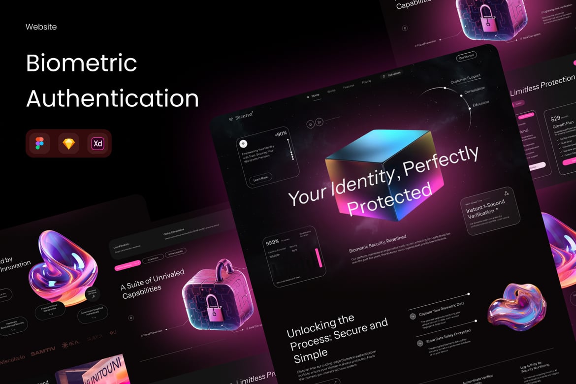 Download Securea - Biometric Authentication Landing Page Figma Design