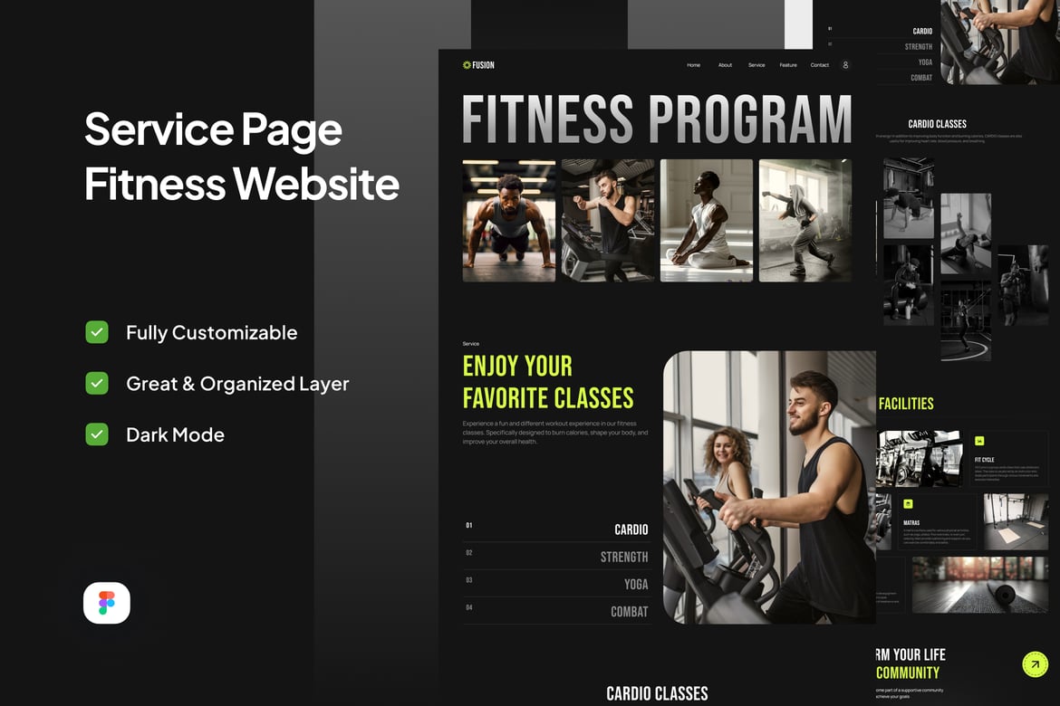 Download Service Page Fitness Landing Page - Fusion Figma Design