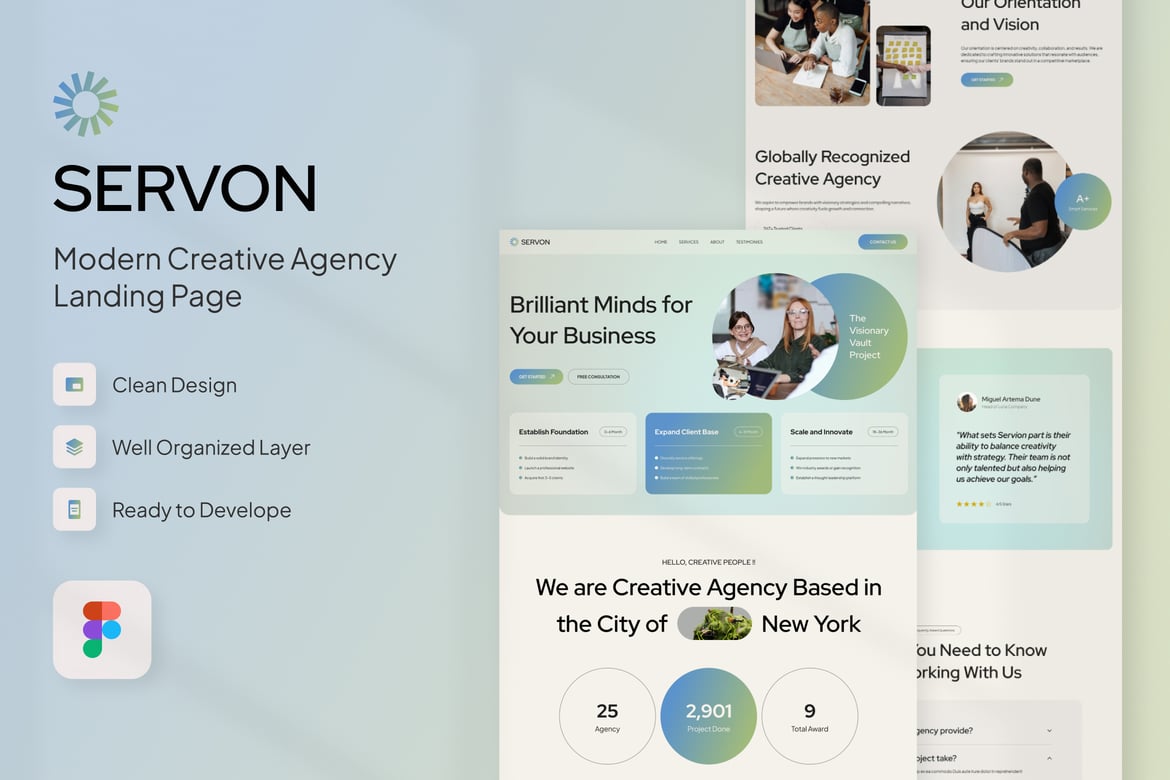 Download Servon - Modern Creative Agency Landing Page Figma Design