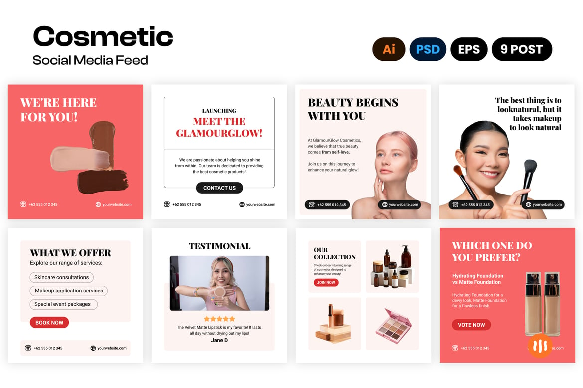 Download Set of Cosmetic Branding Social media Template Figma Design