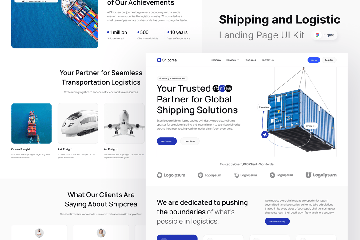 Download Shipcrea - Shipping and Logistic Landing Page Figma Design