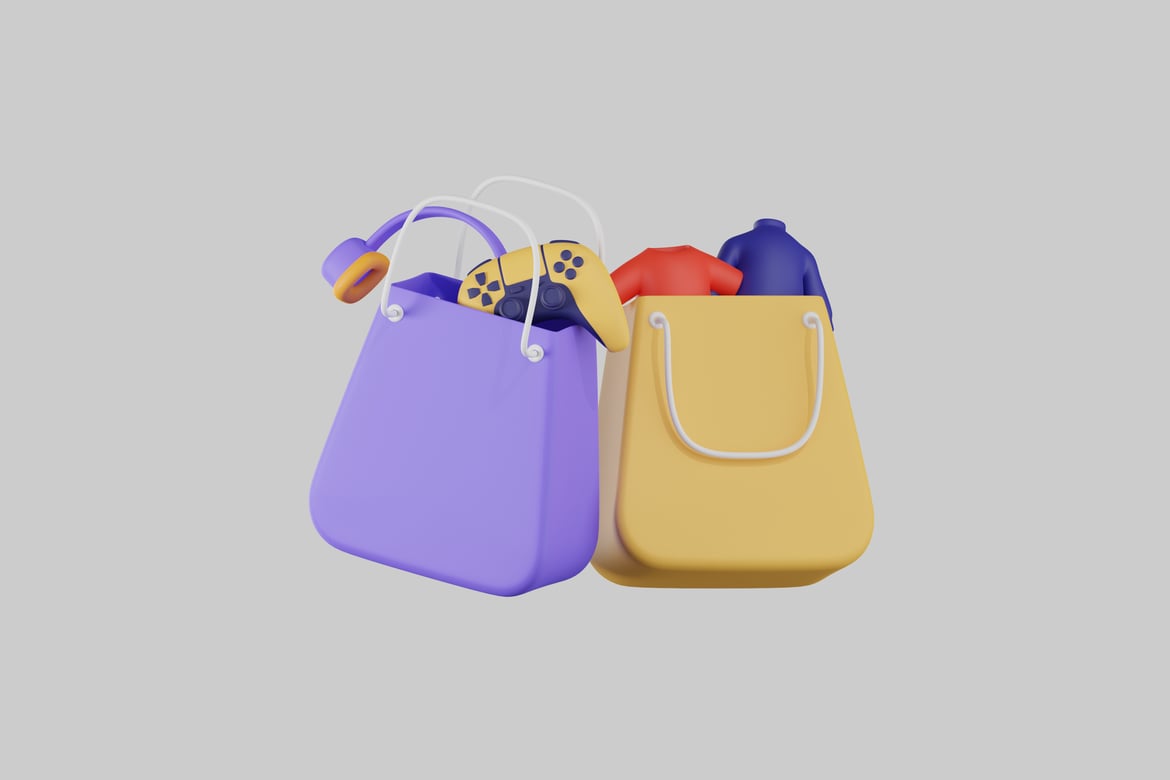 Download Shopping bags with colorful objects 3D Model