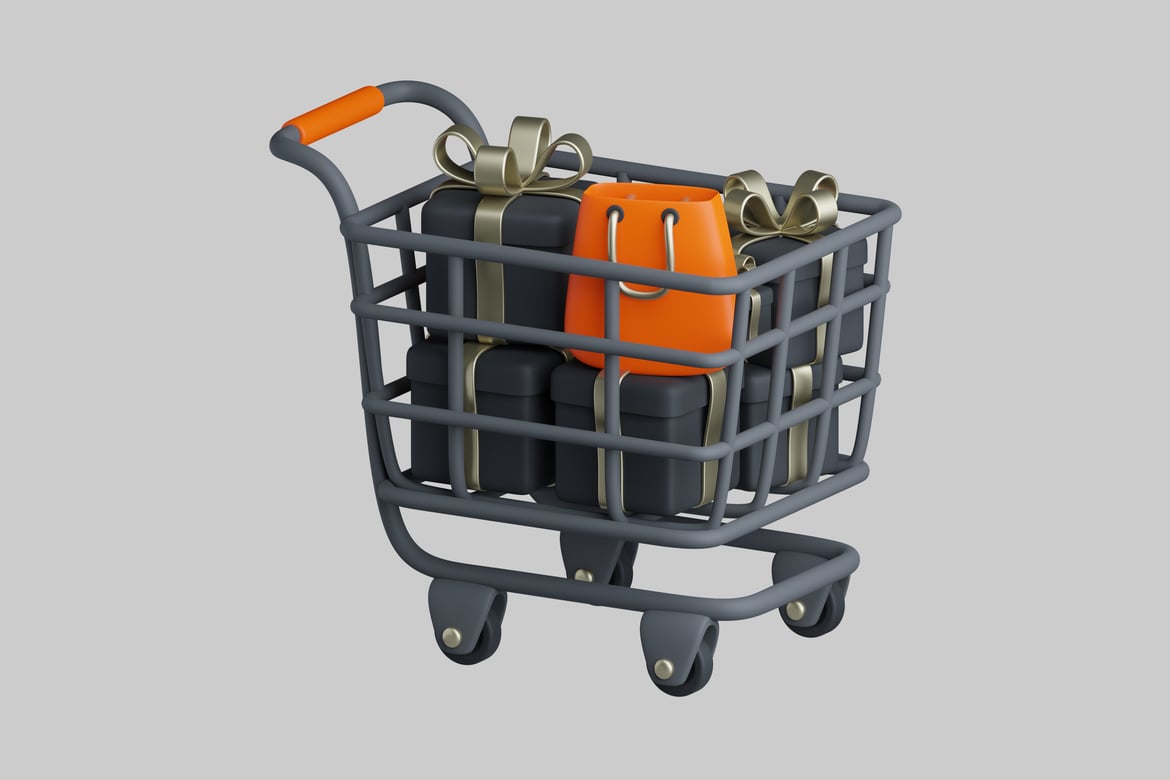 Download Shopping cart filled with gifts 3D Model