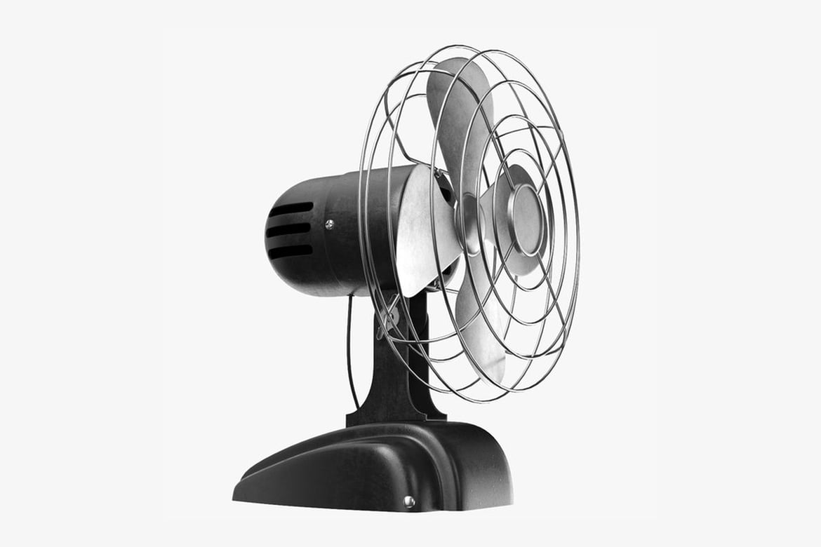 Download Silver-Bladed Fan with Black Triangular Base 3D Model