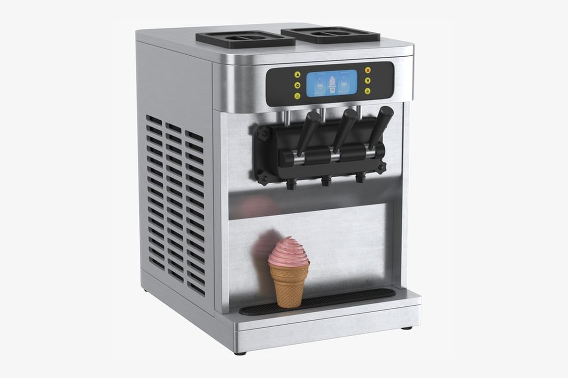 Download Silver Ice Cream Machine with Pink Cone 3D Model