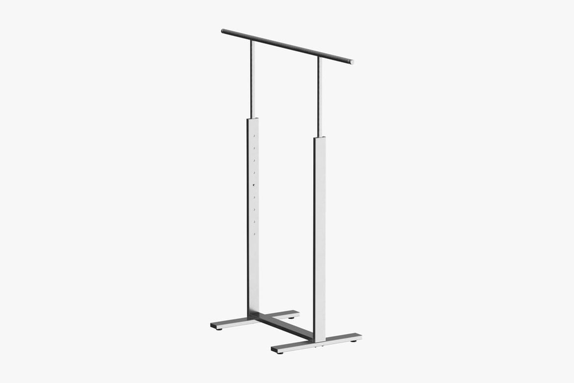 Download Single Bar Rack Metal Black and White, Adjustable Clothing Rack with Rectangular Base and Upright Supports 3D Model