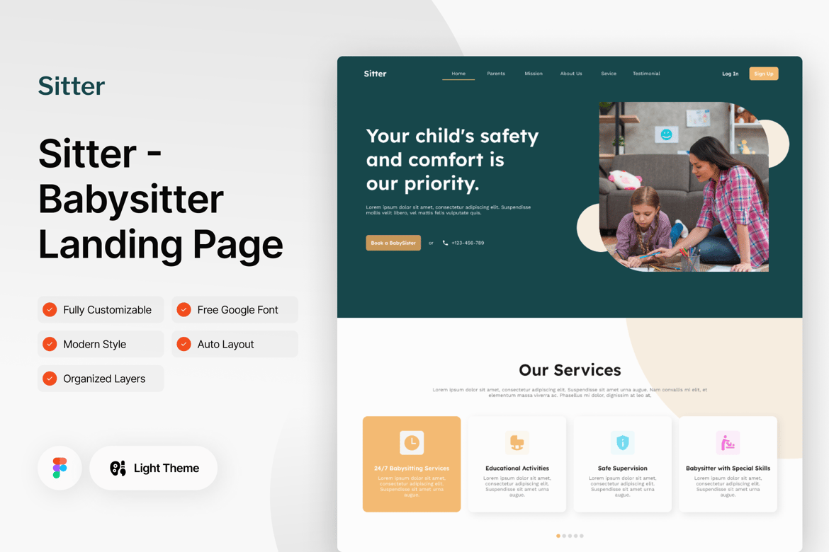 Download Sitter - Babysitter Landing Page  Figma Design