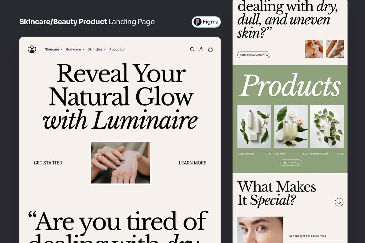 Download Skincare and Beauty Product Landing Page Figma Design