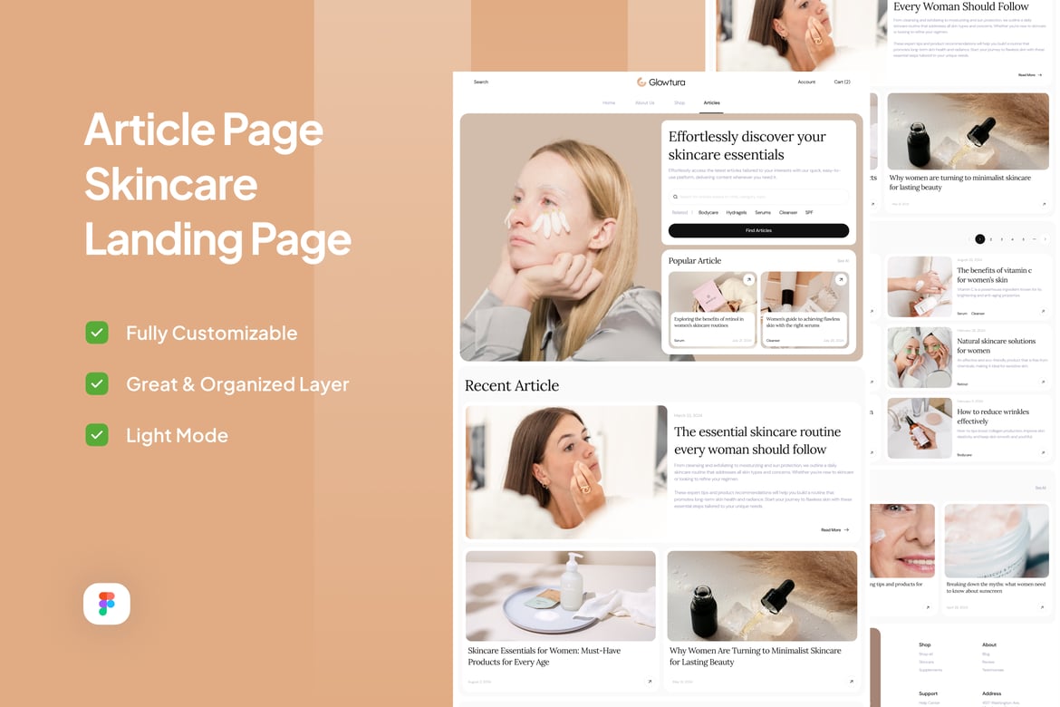 Download Skincare Article Page - Glowtura Figma Design