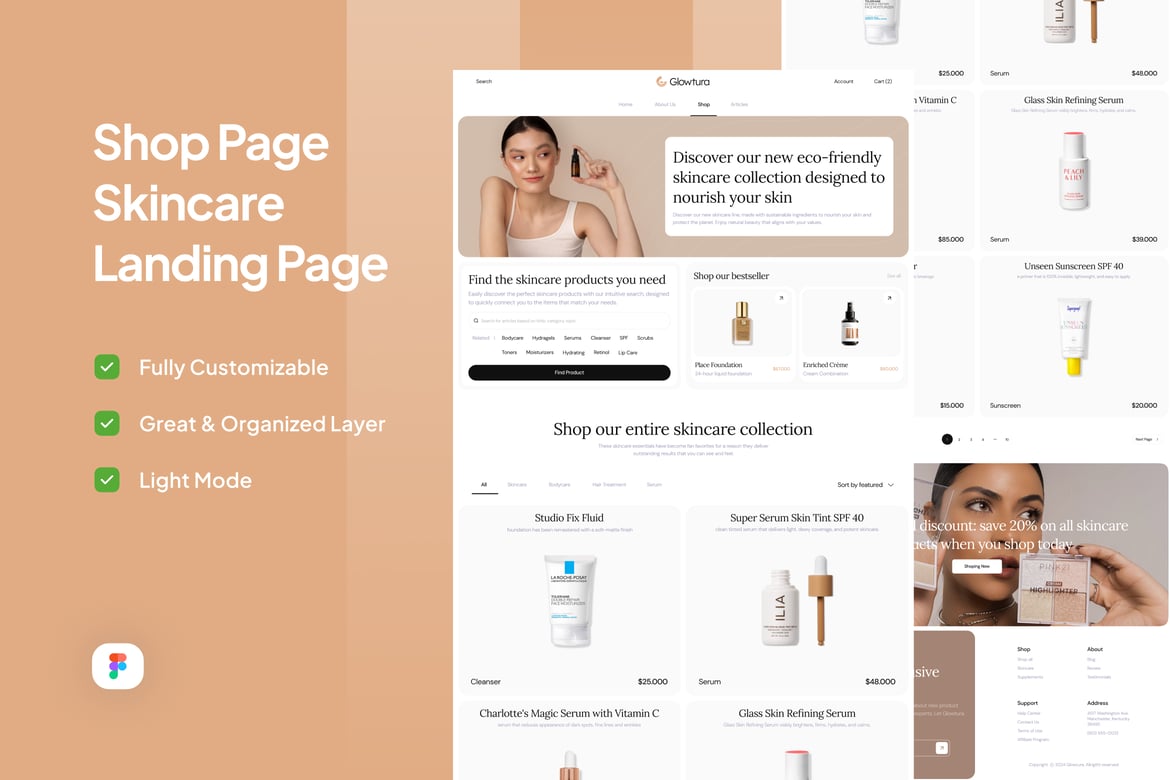 Download Skincare Shop Page - Glowtura Figma Design