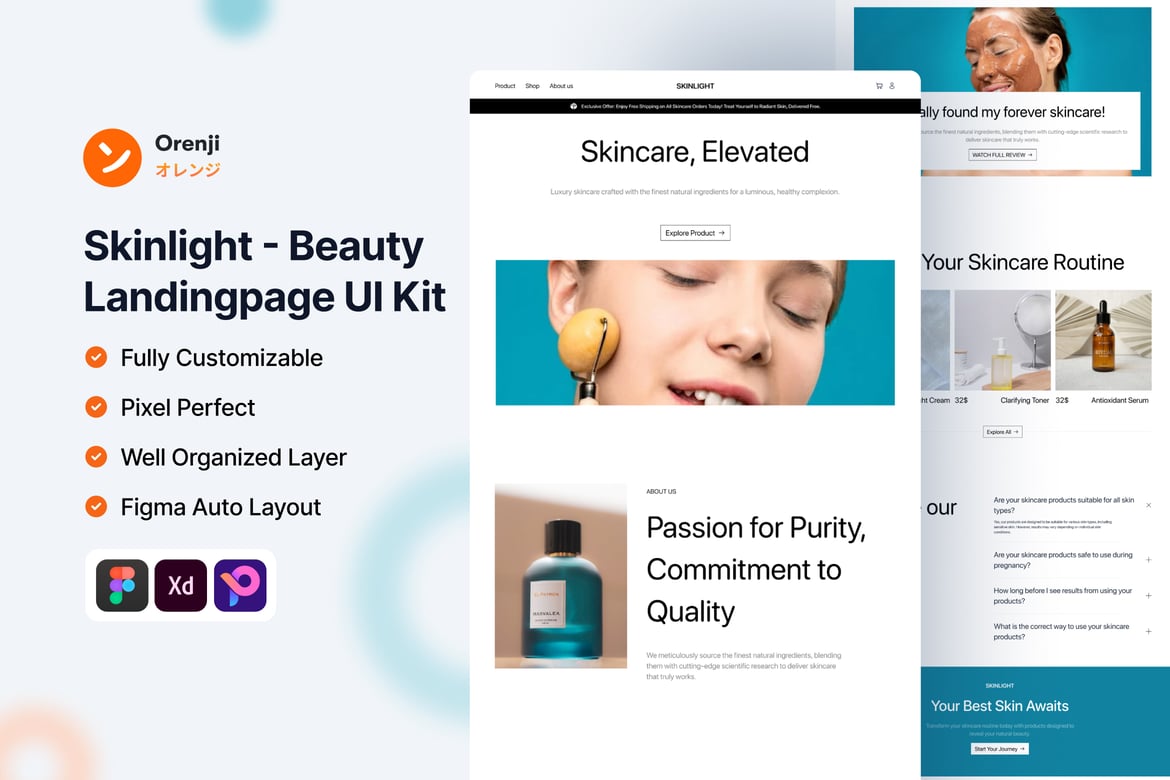 Download Skinlight - Beauty Landing Page UI Kit Figma Design