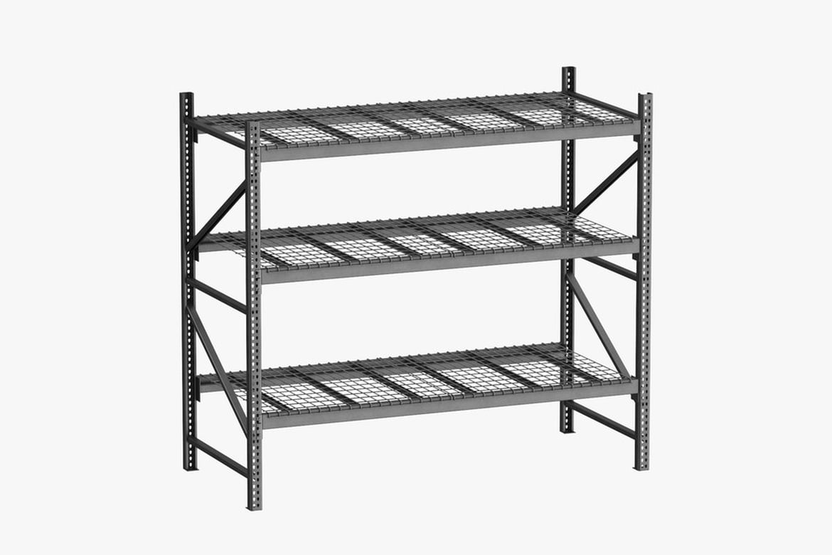 Download Slotted Steel Pallet Rack Clean, Metal Shelving Unit with Grid Shelves and Diagonal Bracing 3D Model